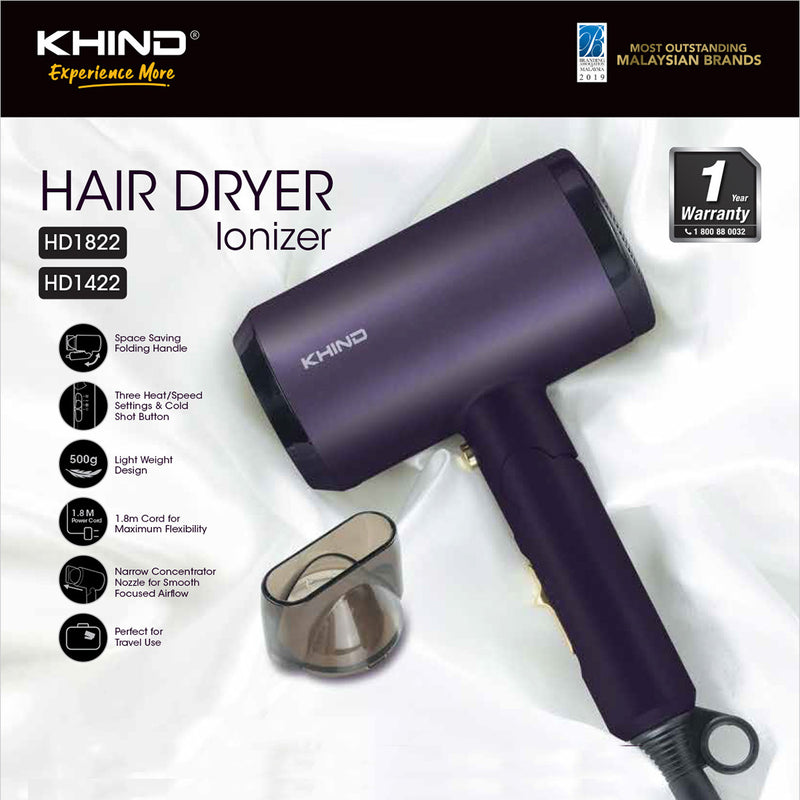 Khind 1400W Ionizer Hair Dryer HD1422