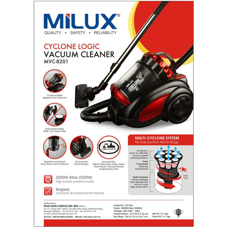 Milux Cyclone Logic Vacuum Cleaner 2000W MVC-8201