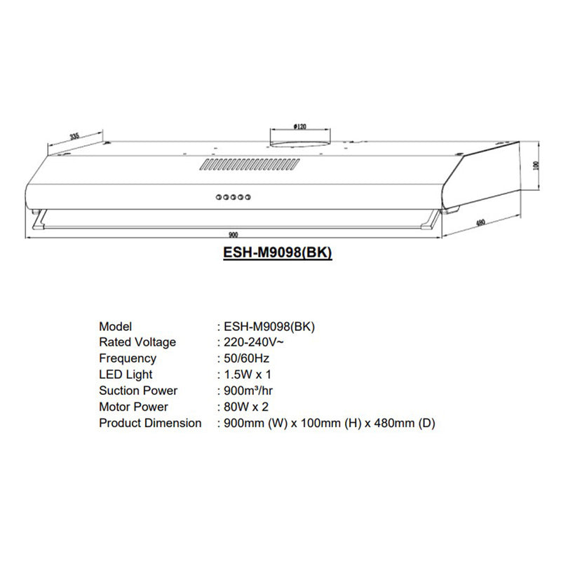 Elba Slim Cooker Hood ESH-M9098(BK)